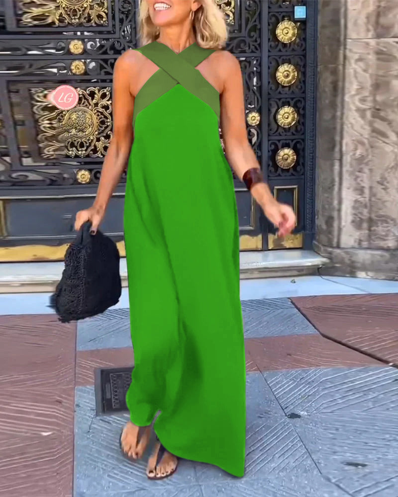 Vestido sin mangas con cuello halter cruzado