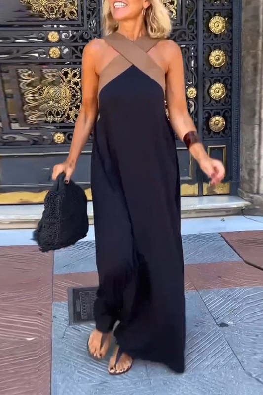 Vestido sin mangas con cuello halter cruzado